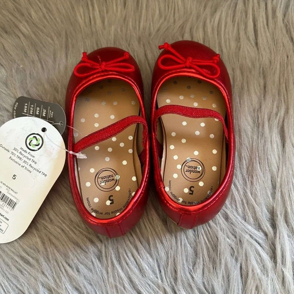 Wonder Nation Bow Ballet Shoes Baby Girls Size 5 Red Mary‎ Jane Slip On